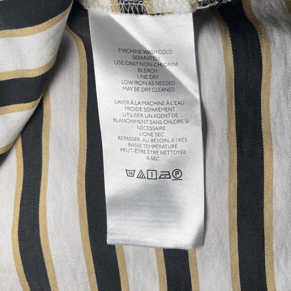 Anthropologie Maeve Silky Striped Long Sleeve Button Down Shirt Black White Sz M - Picture 7 of 8